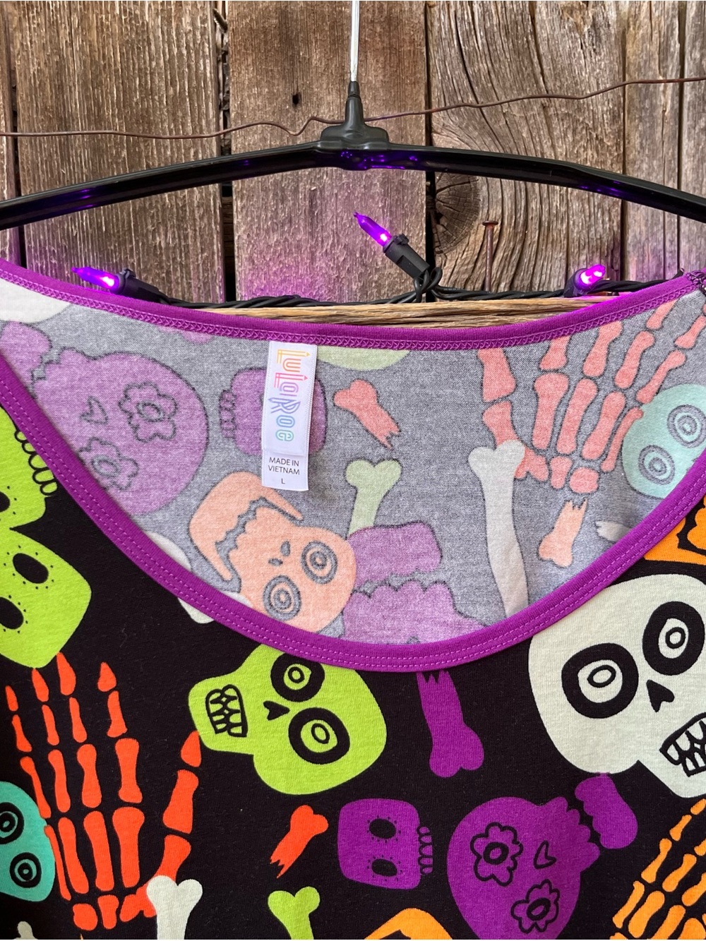 Black Halloween Skull & Bones Tee with Neon Accents | Dia de Los Muertos 💀 - Picture 3 of 5